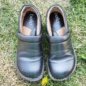 Black leather Bolo clogs